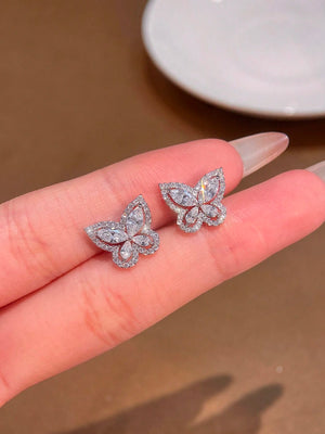 1 Pair Delicate Openwork Full Diamond Butterfly Earrings 925 Sterling Silver, Simple And Elegant Earrings For Women, Fine Jewelry Gifts, Party Gifts, Birthday Gifts, Dating Essentials - JuDeal Fashion Store