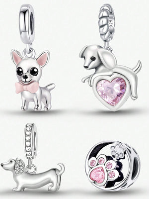 PC 925 Sterling Silver Cute Puppy Love Pendant Charm Pendant Ball Suitable For Bracelets DIY Women's Jewelry - JuDeal Fashion Store