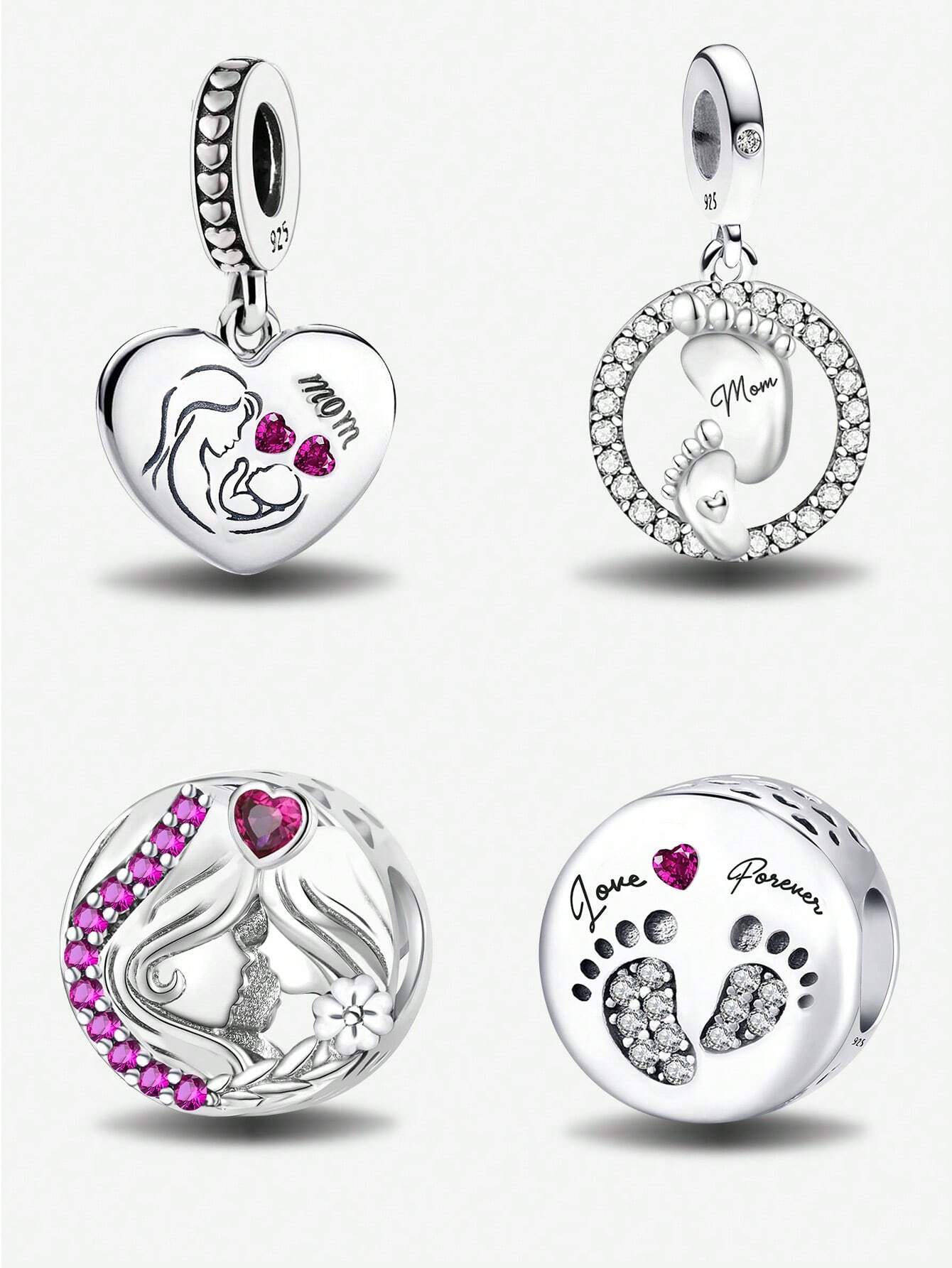 1PC 925 Sterling Silver Mom's Love Beads Pendant Charm Pendant Ball Suitable For Bracelets DIY Women's Jewelry