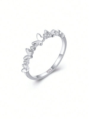 1pc Fashionable S925 Silver Butterfly Cubic Zirconia Ring, Suitable For Women Party/dating/festival Gift - JuDeal Fashion Store