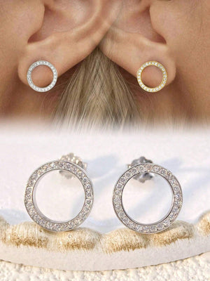 Pair Of Trendy S925 Sterling Silver Zirconia Round Earrings Fine Jewelry Gift For Women - JuDeal Fashion Store