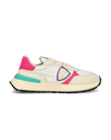 Women's Antibes Low-Top Sneakers in Nylon And Leather, White Fuchsia Philippe Model