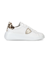 Women's Tres Temple Low-Top Sneakers in Leather, White Beige Philippe Model