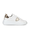 Women's Tres Temple Low-Top Sneakers in Leather, White Beige Philippe Model