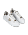 Women's Tres Temple Low-Top Sneakers in Leather, White Beige Philippe Model