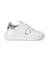 Women's Tres Temple Low-Top Sneakers in Leather, White Pink Philippe Model