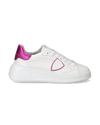 Women's Tres Temple Low-Top Sneakers in Leather, White Fuchsia Philippe Model - 1