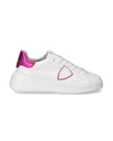 Women's Tres Temple Low-Top Sneakers in Leather, White Fuchsia Philippe Model