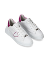 Women's Tres Temple Low-Top Sneakers in Leather, White Fuchsia Philippe Model - 2