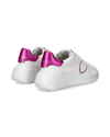 Women's Tres Temple Low-Top Sneakers in Leather, White Fuchsia Philippe Model - 3