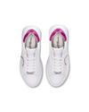 Women's Tres Temple Low-Top Sneakers in Leather, White Fuchsia Philippe Model - 4
