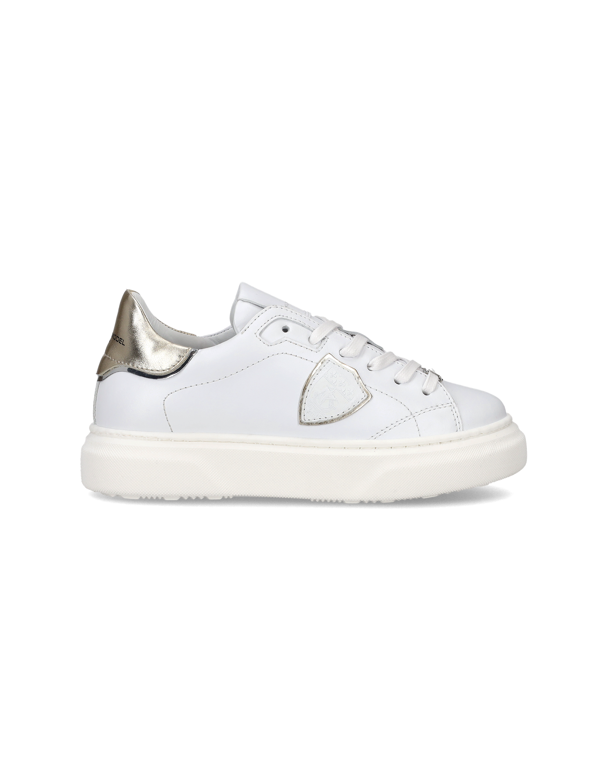 Baskets basses Temple en cuir Junior, blanc et or