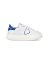 Sneakers Temple da Bambini Bianche e Blu in Pelle Morbida Philippe Model - 1