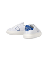 Sneakers Temple da Bambini Bianche e Blu in Pelle Morbida Philippe Model - 6