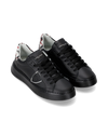 Women's Temple Low-Top Sneakers in Leather, Black Black Philippe Model