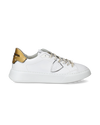 Flache Temple Sneakers für Damen aus Leder und Lackleder – Weiß und Gold Philippe Model