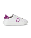 Baskets basses Temple en cuir et pierres femme, blanc et fuchsia Philippe Model - 1