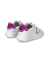 Flache Temple Sneakers für Damen aus Leder mit Steinen – Weiß und Fuchsia Philippe Model - 3
