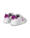 Baskets basses Temple en cuir et pierres femme, blanc et fuchsia Philippe Model - 3