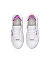 Women's Temple Low-Top Sneakers in Leather And Stones, White Fuchsia Philippe Model - 4