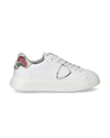Flache Temple Sneakers für Damen aus Leder mit Print-Details – Weiß und Pink Philippe Model - 1