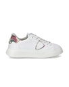 Flache Temple Sneakers für Damen aus Leder mit Print-Details – Weiß und Pink Philippe Model