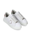 Women's Temple Low-Top Sneakers in Leather And Printed Details, White Pink Philippe Model