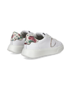 Women's Temple Low-Top Sneakers in Leather And Printed Details, White Pink Philippe Model - 3