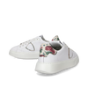 Women's Temple Low-Top Sneakers in Leather And Printed Details, White Pink Philippe Model - 6