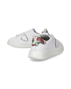 Flache Temple Sneakers für Damen aus Leder mit Print-Details – Weiß und Pink Philippe Model - 6