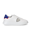 Men's Temple Low-Top Sneakers in Leather And Nylon, White Blue Philippe Model