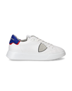 Men's Temple Low-Top Sneakers in Leather And Nylon, White Blue Philippe Model