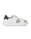 Men's Temple Low-Top Sneakers in Leather, White Green Philippe Model