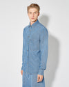 Men's Shirt in Denim And Leather, Light Blue Philippe Model - 3