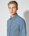 Men's Shirt in Denim And Leather, Light Blue Philippe Model - 5