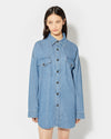 Women's Shirt in Denim And Leather, Light Blue Philippe Model