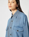 Women's Shirt in Denim And Leather, Light Blue Philippe Model - 5