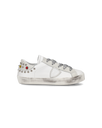 Flache Baby Paris Sneakers aus Leder mit Steinen – Weiß und Grau Philippe Model