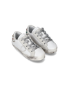 Flache Baby Paris Sneakers aus Leder mit Steinen – Weiß und Grau Philippe Model