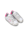 Flache Baby Paris Sneakers aus Leder – Weiß und Fuchsia Philippe Model