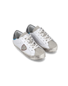 Baby Paris Sneakers in Leather And Nylon, Silver White Philippe Model - 2
