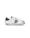 Baby Paris Low-Top Sneakers in Leather, White Green Philippe Model