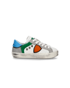 Baby Paris Low-Top Sneakers in Leather, White Green Philippe Model