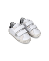 Zapatilla Paris Sportif Baby de caña baja en piel - Blanco y plateado Philippe Model