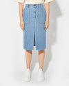 HIGH WAISTED SKIRTS DENIM AND LEATHER WOMEN LIGHT BLUE Philippe Model