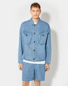 Men's Jacket in Denim And Leather, Light Blue Philippe Model
