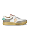 Women's Lyon Low-Top Sneakers in Recycled Leather, White Pink Turquoise Green Philippe Model - 1