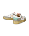 Women's Lyon Low-Top Sneakers in Recycled Leather, White Pink Turquoise Green Philippe Model - 6