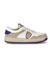 Women's Lyon Low-Top Sneakers in Recycled Leather, White Purple Philippe Model