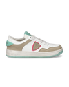 Women's Lyon Low-Top Sneakers in Recycled Leather, Turquoise Green White Philippe Model